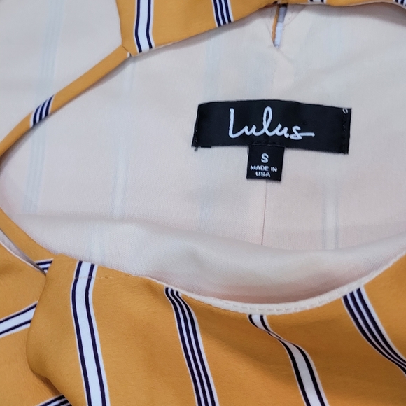 Lulus Sweet Little Lines Golden Yellow Stripe Shift Dress Med - Picture 10 of 12